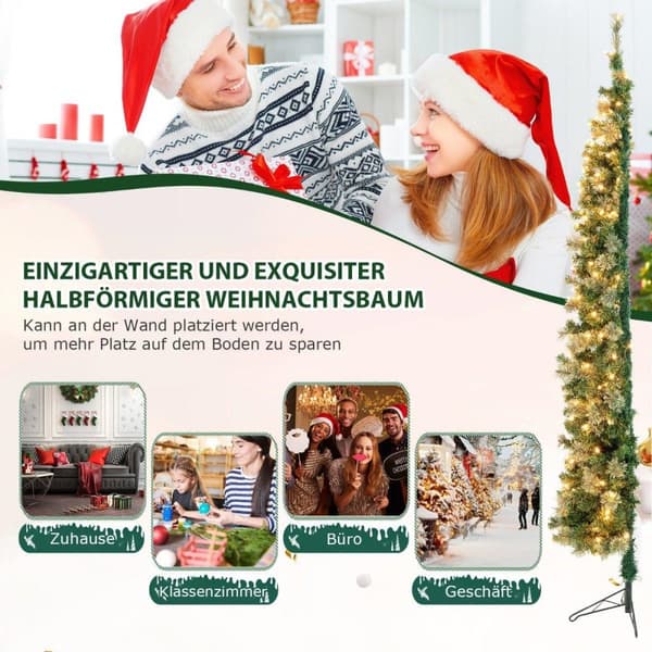 210cm Pre-Lit Halvt Tre Juletre Halvt Kunstig Tre