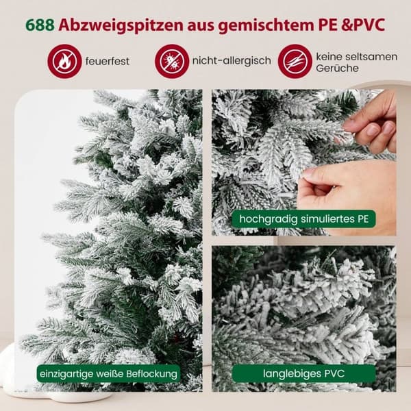 135cm kunstigt juletræ med sne & 688 blandede grenspids juletræ