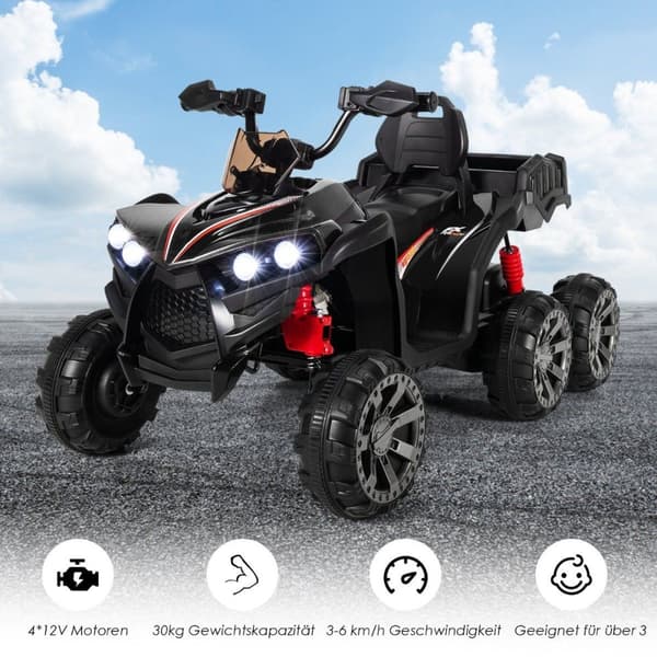 12V el-quad til børn med opbevaringsplads og LED-lys mini el-quad 3-6 km/t sort
