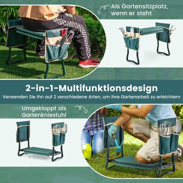 2 i 1 knästång för trädgårdsarbete med 2 verktygsväskor hopfällbara 58 x 27,5 x 50 cm grön