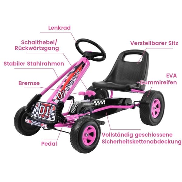 Pedal gokart pedalmanövrerad åkande bil barnbil pedalfordon 98 x 59 x 61cm rosa