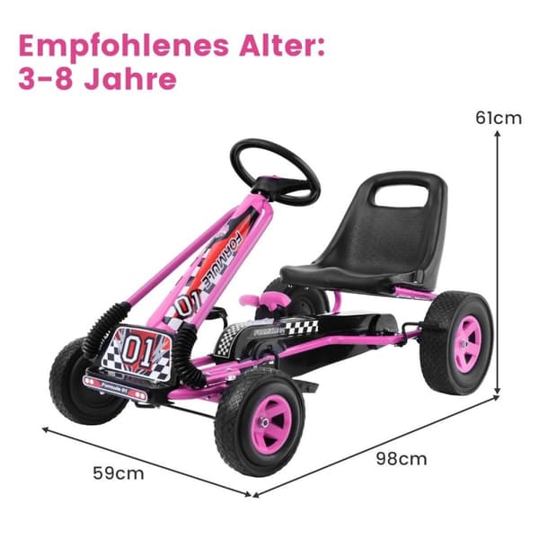 Pedal gokart pedalmanövrerad åkande bil barnbil pedalfordon 98 x 59 x 61cm rosa