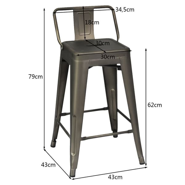 Set med 4 stapelbara matstolar i metall med avtagbart ryggstöd och 60 cm sitthöjd