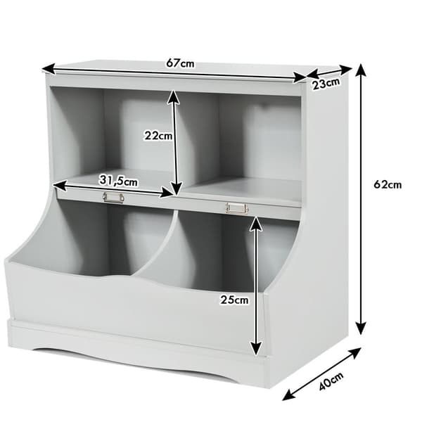 Lasten hylly 4 lokeroa, leluhylly, lasten kirjahylly, 67 x 40 x 62 cm, harmaa