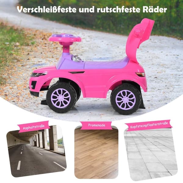 3-i-1 barnebil skyvebil med hornmusikklys 89 x 43 x 84 cm rosa