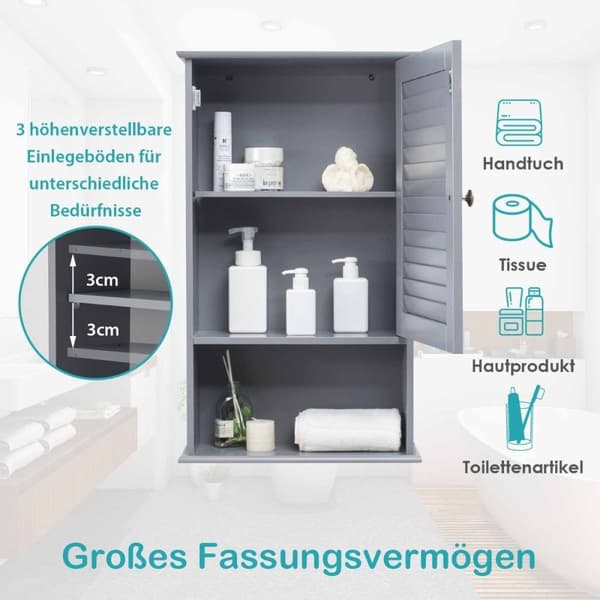 Overskap baderomsskap overskap med justerbar hylle grå