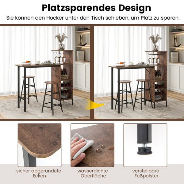 3-delt barbord og stolsett Industrielt pubbord og krakk kaffe