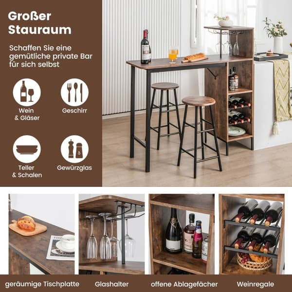 3-delt barbord og stolsett Industrielt pubbord og krakk kaffe