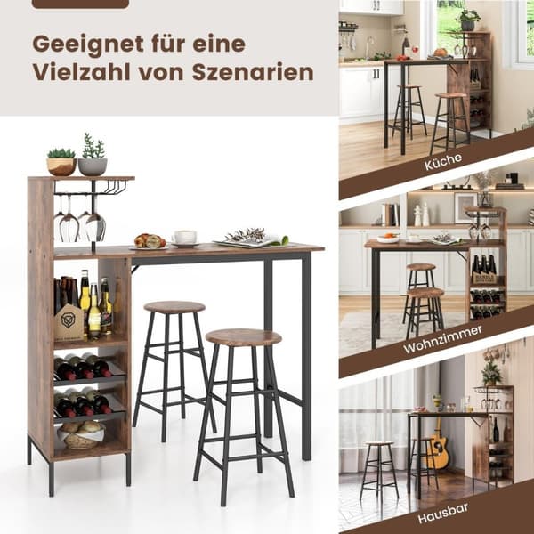 3-delt barbord og stolsett Industrielt pubbord og krakk kaffe