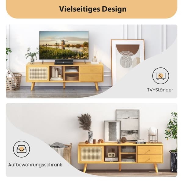Bambus tv-stander til tv op til 65" tv-konsol i moderne stil fra midten af ​​århundredet 140 x 31 x 45,5 cm naturlig