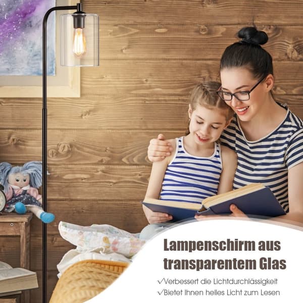 168 cm moderne gulvlampe med fotbryter og E27 pæresokkel og svart glass lampeskjerm