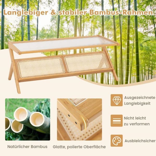 Bambu soffbord 120 cm 2-vånings rektangulärt soffbord naturligt