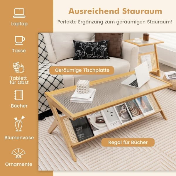 Bambu soffbord 120 cm 2-vånings rektangulärt soffbord naturligt