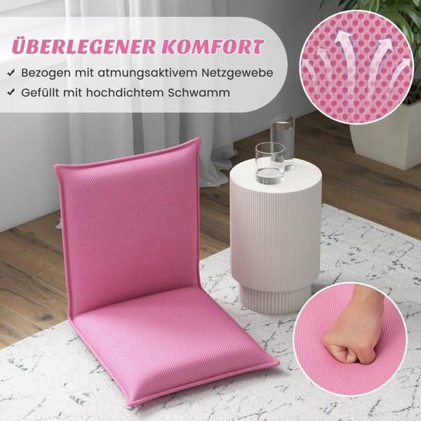 Gulvstol gulvstol med 6-trins justerbart ryglæn spillestol betrukket pink