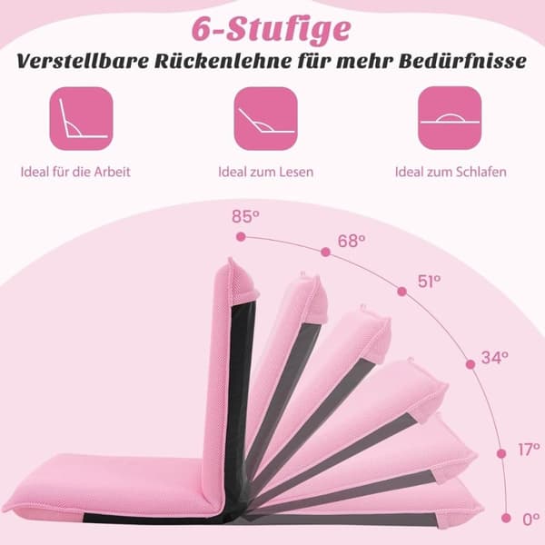 Gulvstol gulvstol med 6-trins justerbart ryglæn spillestol betrukket pink