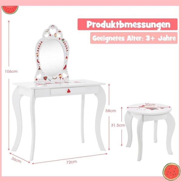 Princess sminkebordsett 2-i-1 sminkebord for barn med avtagbart speil hvit