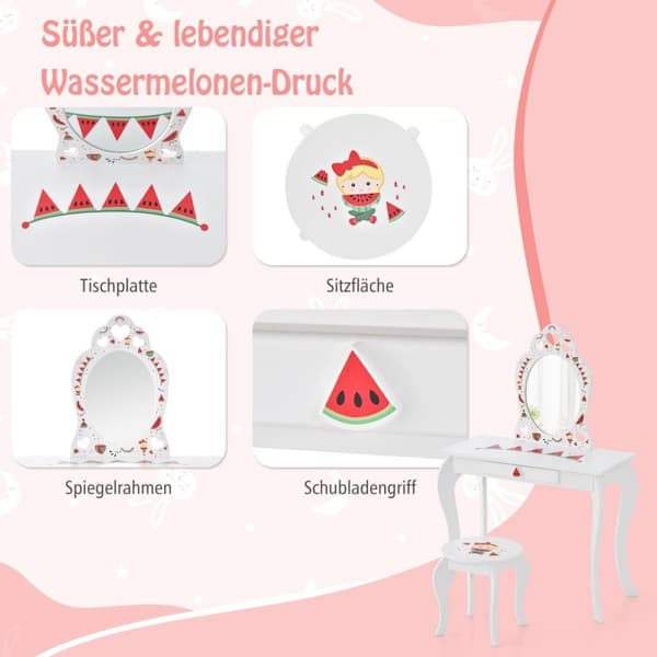 Princess sminkebordsett 2-i-1 sminkebord for barn med avtagbart speil hvit