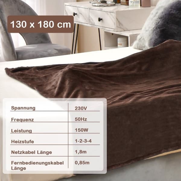 Elektrisk teppe med automatisk avslåing & 4 temperaturnivåer & timer & overopphetingsbeskyttelse kaffe