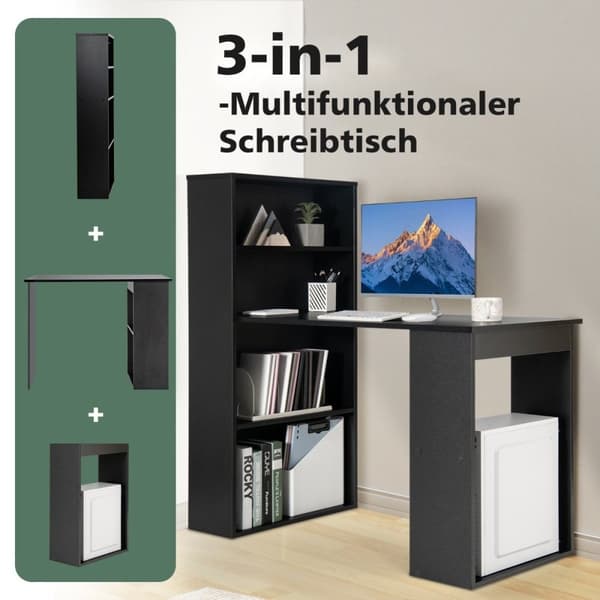 Skrivebord med bokhylle Databord med 6 hyller PC-bord med hylle Kontorbord svart