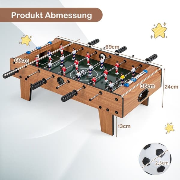 Fotballbord i romstørrelse Plassbesparende fotballbord med robust håndtak 69 x 36 x 24 cm naturlig