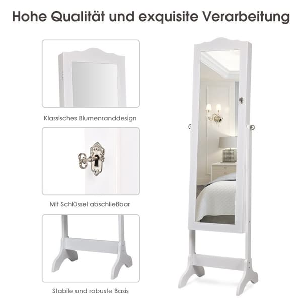 Smykkeskap smykkeopplegg med full lengde speildør 41,5 x 37 x 160 cm hvit