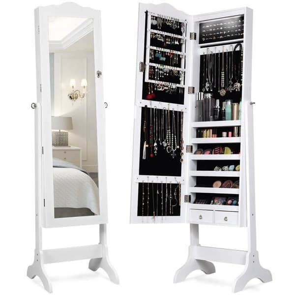 Smykkeskap smykkeopplegg med full lengde speildør 41,5 x 37 x 160 cm hvit