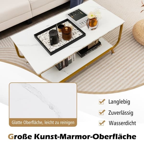 Marmor salongbord Rektangulært salongbord med 2 nivåer 105 x 55 x 46,5 cm hvit