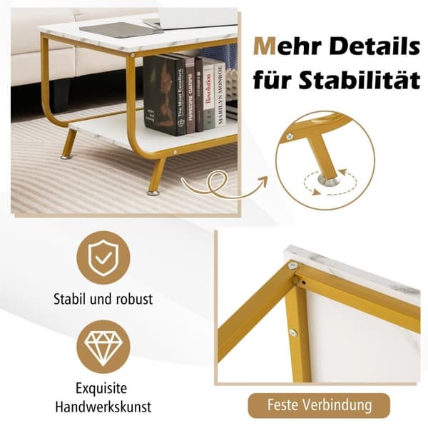 Marmor salongbord Rektangulært salongbord med 2 nivåer 105 x 55 x 46,5 cm hvit