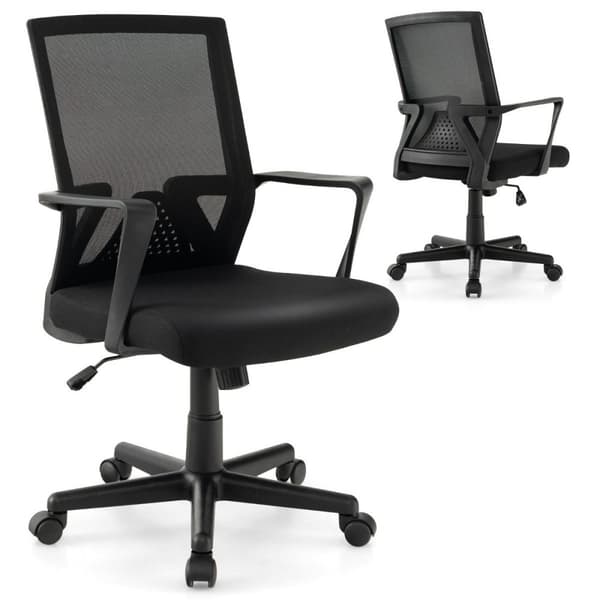 Ergonomisk kontorstol med korsryggstøtte og vippefunksjon skrivebordsstol svart