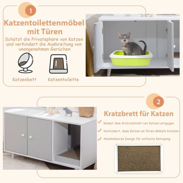 2 i 1 sidebord & katteskab med ridsebræt kattetoilet sofabord 90 x 50 x 50 cm grå