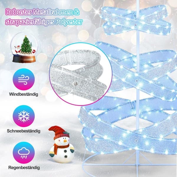 Polyesterimetallista valmistettu 210 cm LED-spiraali joulukuusi, jossa 341 LEDiä ja 34 valotilaa ja tähti