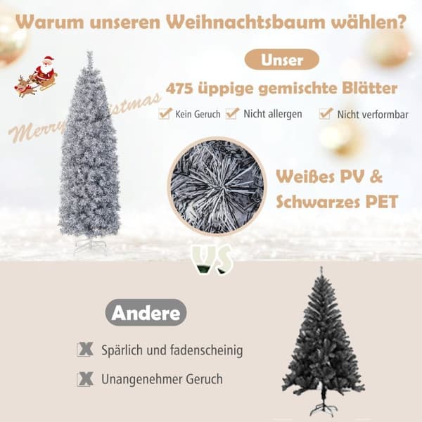 180 cm Artificiell Penna Julgran med 250 Cool White LEDs Slim White + Black