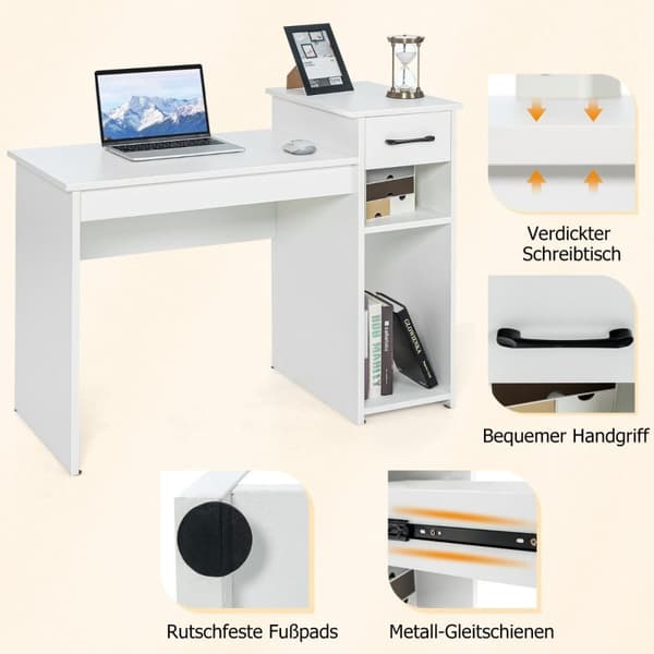 Skrivebord med skuffe & åbne hylder Computerbord i træ 102 x 50 x 82 cm Hvid