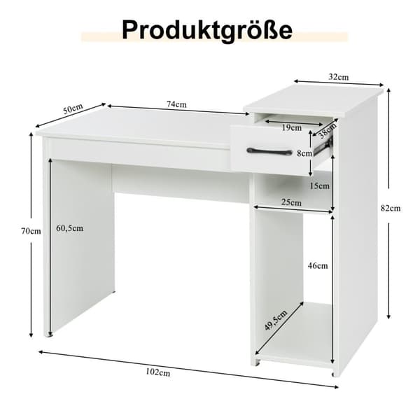 Skrivebord med skuffe & åbne hylder Computerbord i træ 102 x 50 x 82 cm Hvid