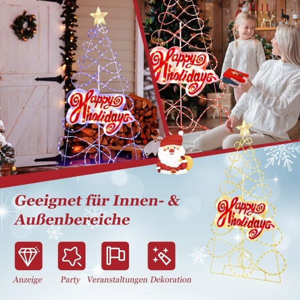 170 cm LED-juletre med fargeskiftende lys & 6 lysmoduser & bokstaver & stjerne