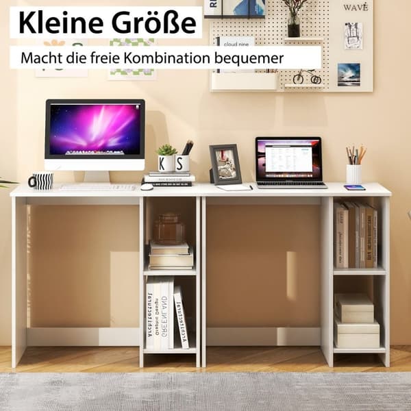Lille skrivebord med 2 rum computerbord kontorbord PC bord 80 x 40 x 74 cm hvid