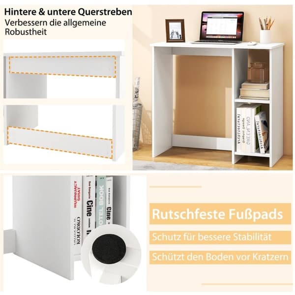Lille skrivebord med 2 rum computerbord kontorbord PC bord 80 x 40 x 74 cm hvid