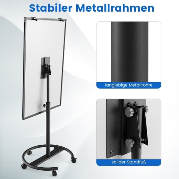 Flipover-stativ på hjul med magneter og markører, whiteboard, høydejusterbar opptil 192 cm
