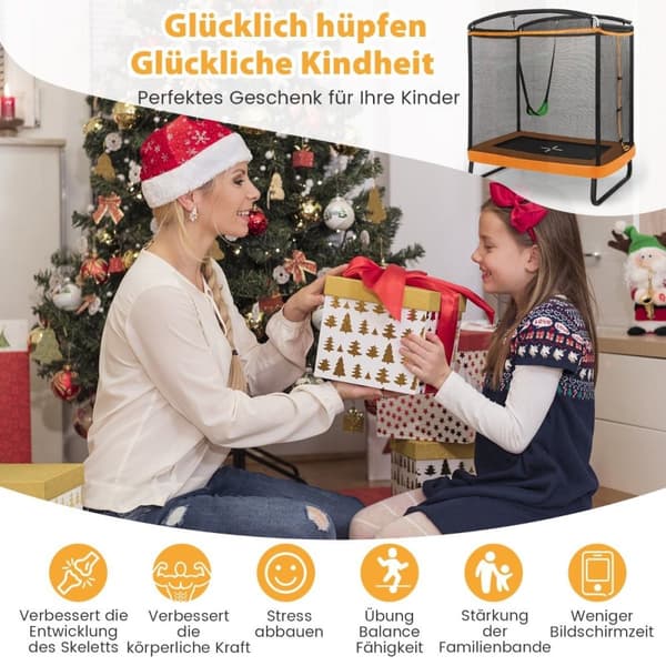 2 i 1 børnetrampolin med gynge & sikkerhedsnet & kantbetræk orange