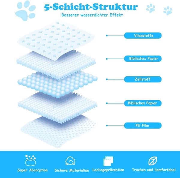 Pakke med 100 hundetreningsputer med lekkasjesikre 5-lags valpeputer 60 x 60 cm