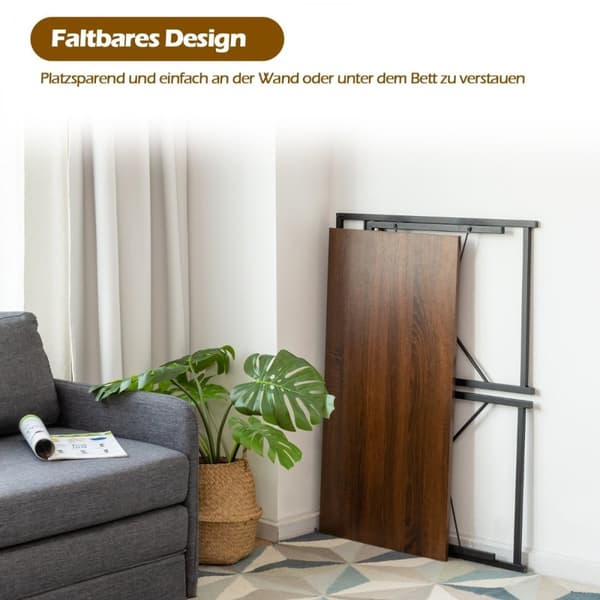Fällbart datorbord, arbetsbord med metallram, laptopbord, rymmer upp till 115 kg, brunt, 100 x 50 x 75 cm