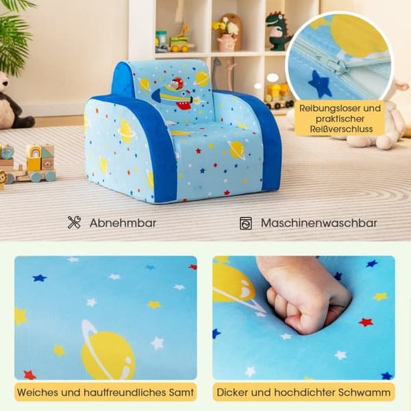 Mysig 3-i-1 konvertibel barnfåtölj hopfällbar barnsoffa 92 x 47 x 29 cm blå