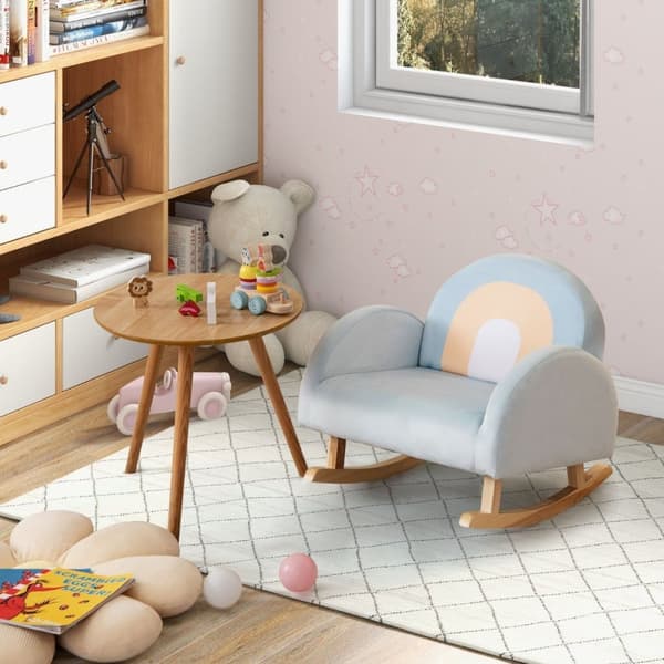 Småbarn gyngestol polstret barnestol med solid gummitreramme 50 x 46 x 45 cm blå