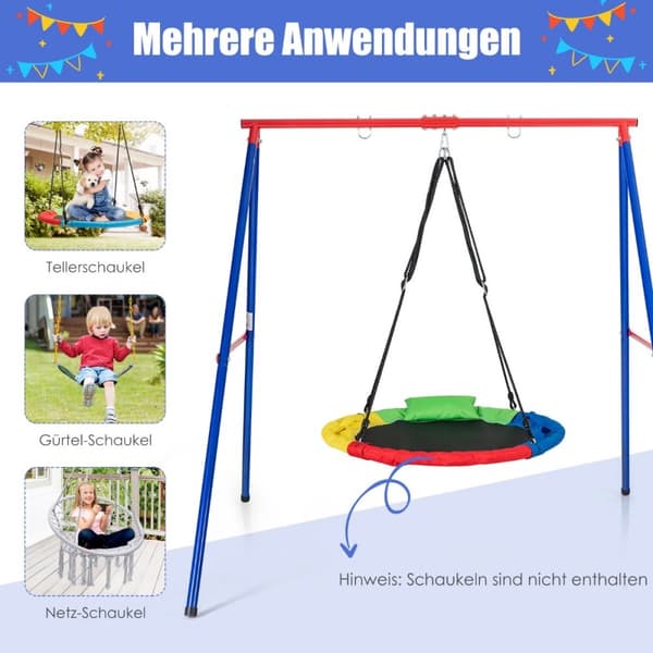Robust metal gyngestativ A-ramme havegyngestativ 194 x 184 x 180 cm rød + blå