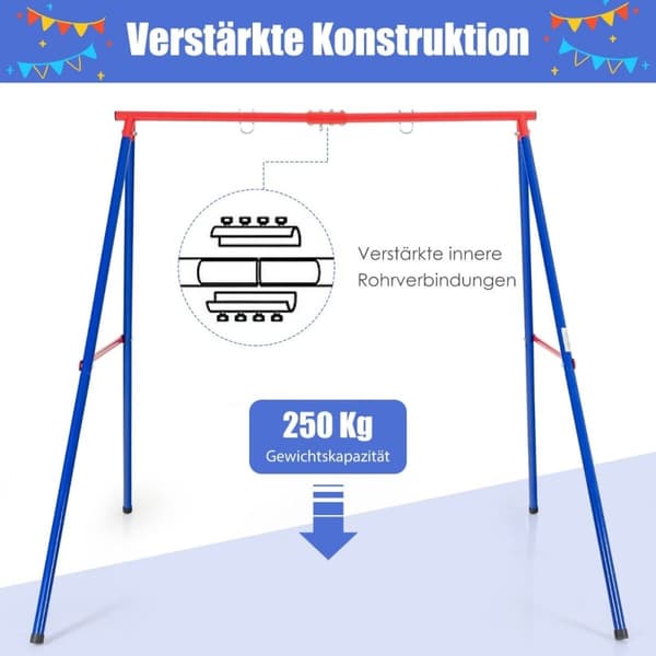 Robust metal gyngestativ A-ramme havegyngestativ 194 x 184 x 180 cm rød + blå