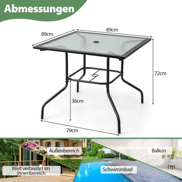 89 cm langt & bredt terrassebord med 38 mm paraplyhul & sort bordplade