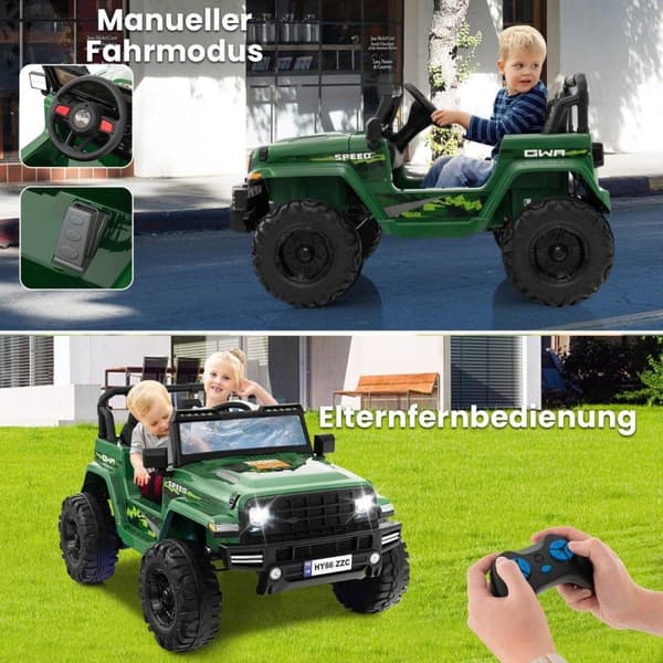 24V 2-sits elbil för barn med fjärrkontroll & musik & signalhorn & LED-lampor Barnbil grön