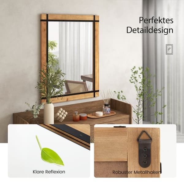 Koristeellinen riippuva seinäpeili maalaistalomainen seinäpeili 77 x 99,5 cm luonnollinen