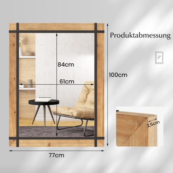 Koristeellinen riippuva seinäpeili maalaistalomainen seinäpeili 77 x 99,5 cm luonnollinen