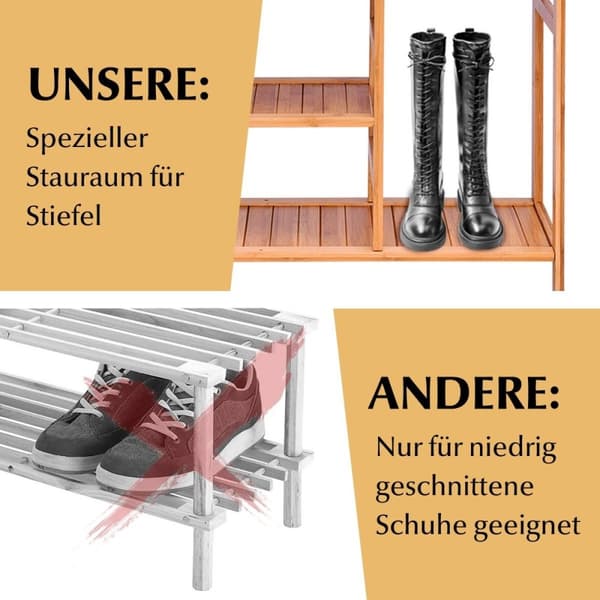 Skostativ lavet af bambus med 4 niveauer og håndtag skostativ skoopbevaring naturlig